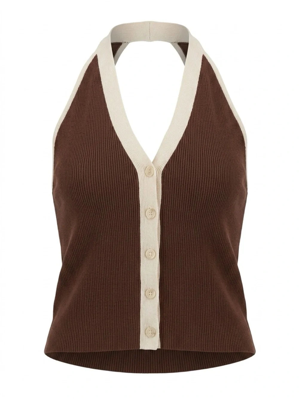 Abercrombie & Fitch Brown Halter Knit Top – Contrast Trim – Size XL - Picture 3 of 6